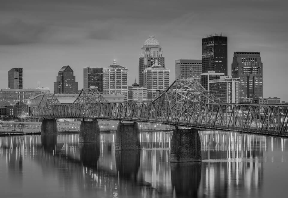 Louisville, Kentucky, USA skyline on the river (black and white)